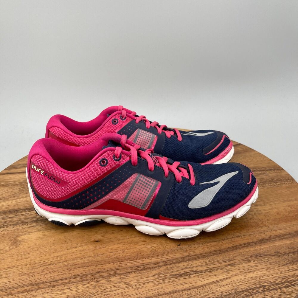 Brooks Pure Flow 4 Shoes Womens 8.5 B Blue Pink Running Comfort Walking Sneaker